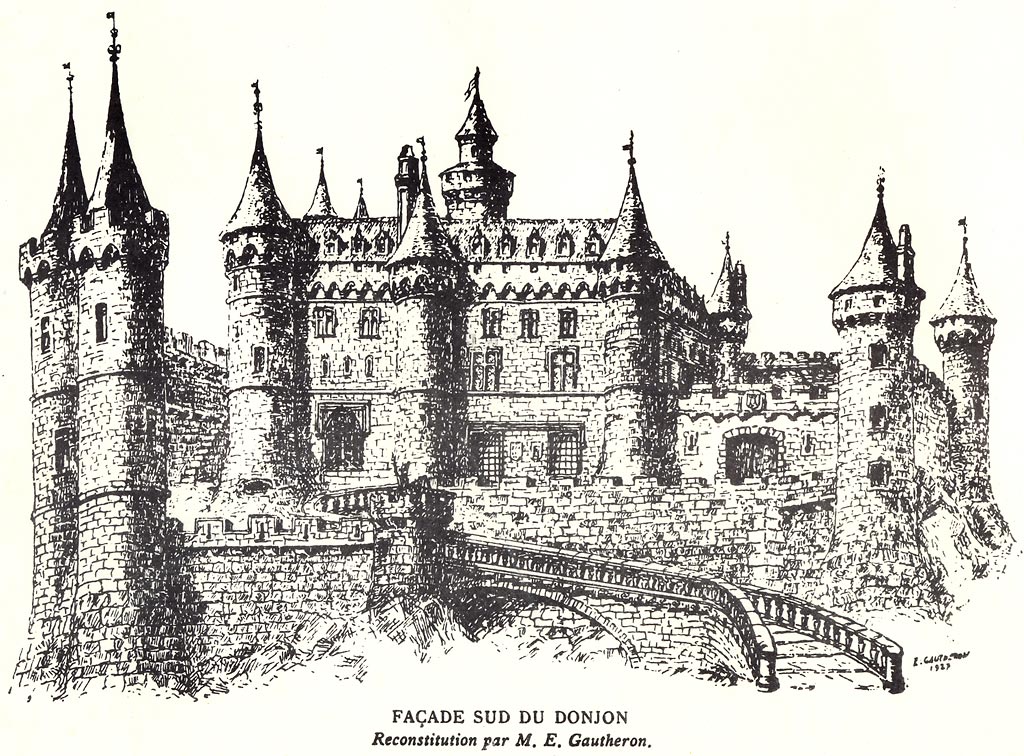 La façade sud du château d'Allègre reconstituée par M.E.GAUTHERON