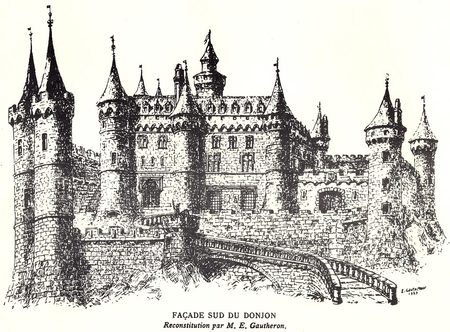 La façade sud du château d'Allègre reconstituée par M.E.GAUTHERON